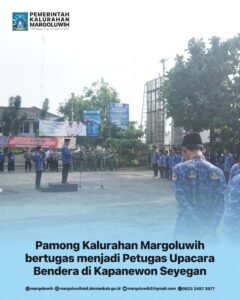 PAMONG DAN STAFF KALURAHAN MARGOLUWIH BERTUGAS MENJADI PETUGAS UPACARA BENDERA DI KANTOR KAPANEWON SEYEGAN